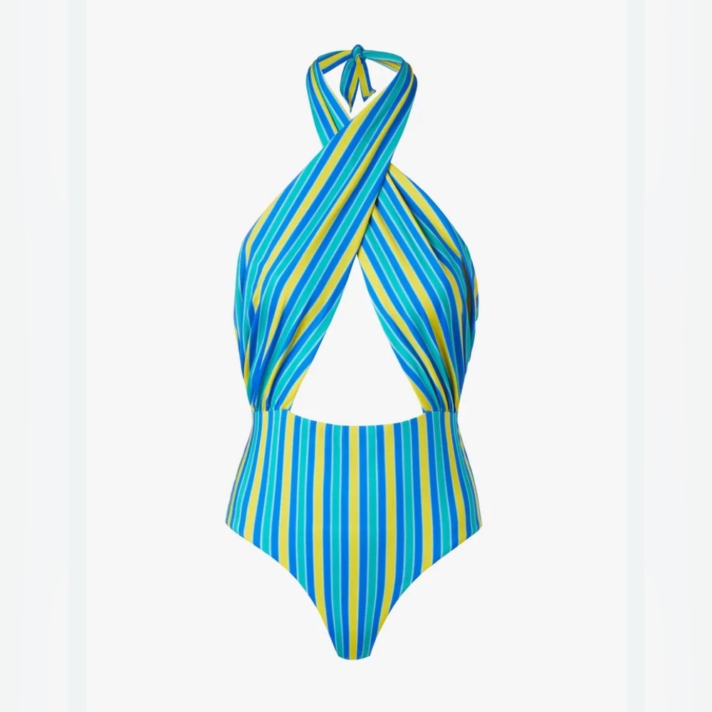 Mango x Simon Miller Multi-Colored Striped Wrap One Piece Swimsuit Size M - Picture 4 of 13